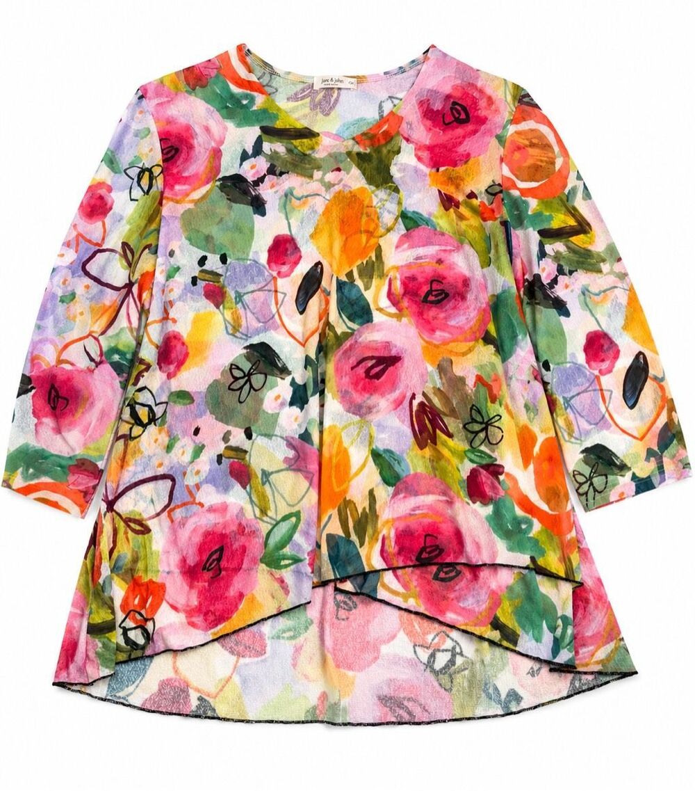 Jess & Jane Multicolor Floral Sheer Layered Tunic Top Plus Size 1X